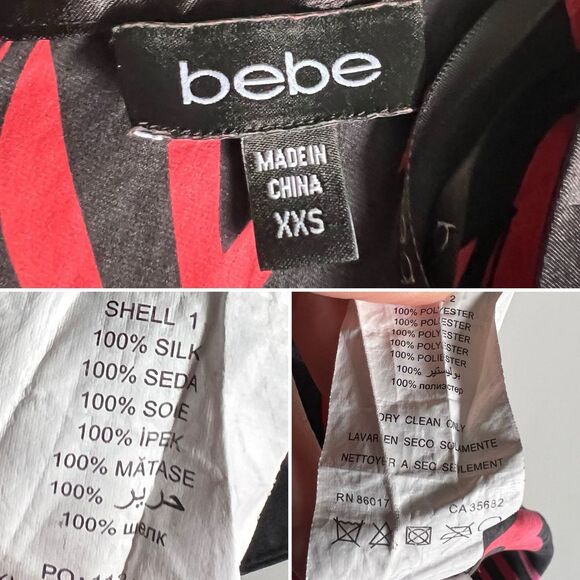 Bebe Y2K Asymmetrical Silk Blouse Size XXS One Shoulder Sexy Grunge Red Black - Picture 9 of 9